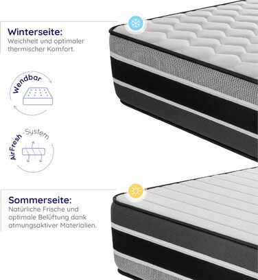 Матрац Felis з холодної піни 180x200 см, рівень жорсткості H4 - сертифікований Oeko-Tex - зимова/літня сторона HR піна, 7 зон, висота 30 см - вироблено в ЄС, 180 x 200 см