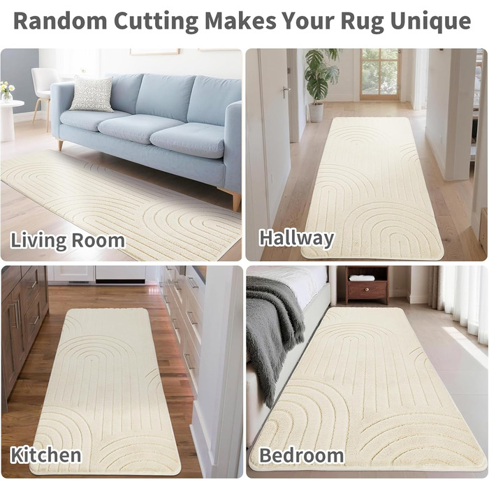 Килим для вітальні, килим з коротким ворсом для вітальні, спальні, дитячої кімнати з ефектом високого та низького ворсу, 3D-ефект, висока щільність ворсу та приємна м&39якість, сучасний арочний дизайн, 80x150 см, бежевий, прямокутний 80 x 150 см