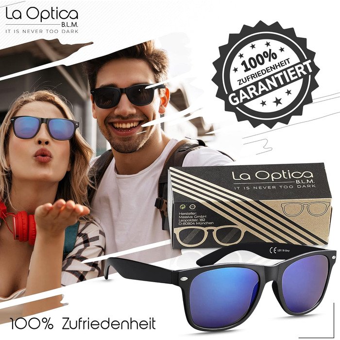 Сонцезахисні окуляри унісекс La Optica B.L.M. UV400 CAT 3 CE в т.ч. Серветка для чищення сумки для окулярів - дзеркальні, поляризовані, градієнтні варіанти Набір з 2 матових чорних (лінзи 1 x сірий, 1 x синій дзеркальний)