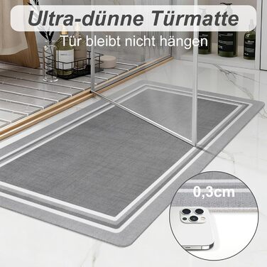 Нековзний килимок для ванної, швидковисихаючий килимок для ванної тонкий, абсорбуючий, нековзний, миючий килимок для ванної кімнати, для підлоги у ванній кімнаті, ванн та душових кабін на відкритому повітрі, світло-сірий, 60 x 40 см (прямокутний)