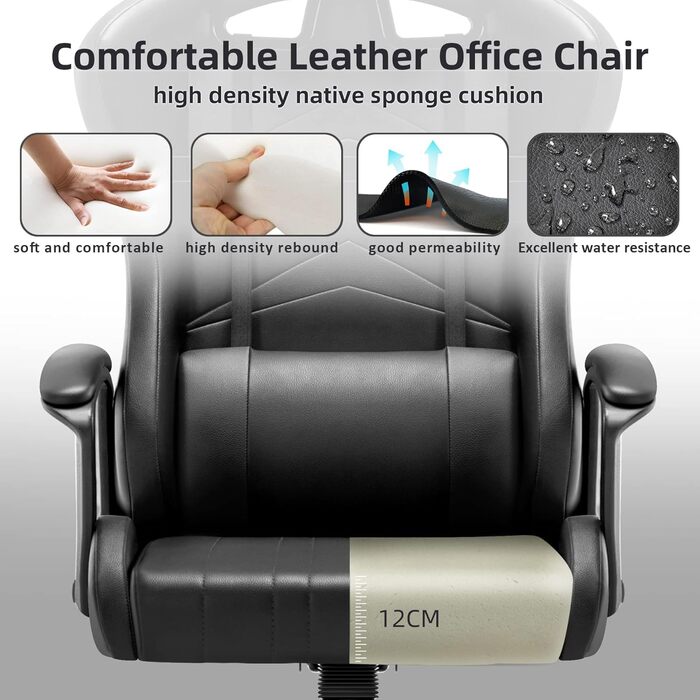 Ігрове крісло IntimaTe WM Heart, ергономічне ігрове крісло, офісне крісло з регульованим підголівником та поперековою опорою, комп&39ютерне крісло з високою спинкою, 52 x 49 x 130 см (чорне) Чорний 52 Г x 49 Ш x 130 В см