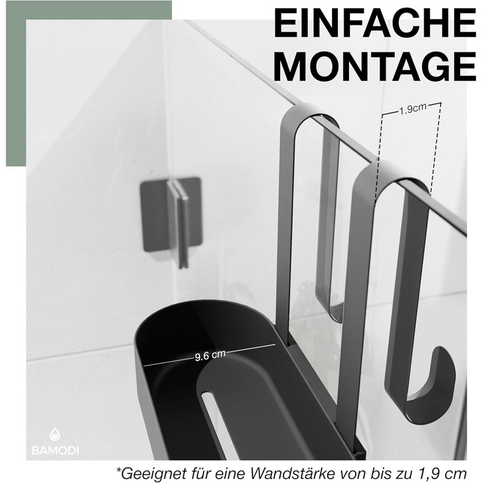 Полиця для душу - 2-ярусна, з регульованими кошиками - мінімалістичний підвісний органайзер - без свердління та присосок - з гумовими накладками - 12.5x70x24 см - чорний