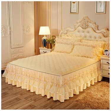Покривало з рюшами для ліжка, покривало з спідницею для ліжка, стьобана постільна білизна, потовщені покривала, що зберігають тепло, ковдра (колір E, розмір 180x200 см)