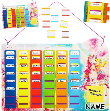 Розклад/Щотижневий планувальник/Дошка для записів - чарівний єдиноріг і фея - в т.ч. ім'я - з 77 шт. ами Дошки для запису - кліпса прозора - Exta. ука - з ІМ'Ям