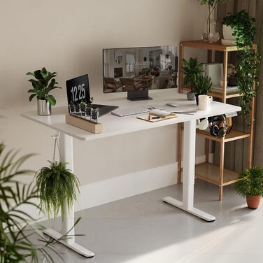 Стіл Claiks з регульованою висотою 160 x 80 см (FSC), вантажопідйомність 80 кг, стіл з регульованою висотою з 2 гачками та 3 функціями пам&39яті, стіл для роботи стоячи з тихим двигуном для домашнього офісу, білий 160 x 80 см