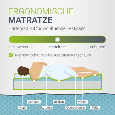 Ліжко Juskys Paris з м&39якою поверхнею 140x200 см зі світлодіодним освітленням, матрацом, рейковим каркасом та узголів&39ям - штучна шкіра та дерево - сіре - дитяче ліжко каркас ліжка темно-сірий 140 x 200 см