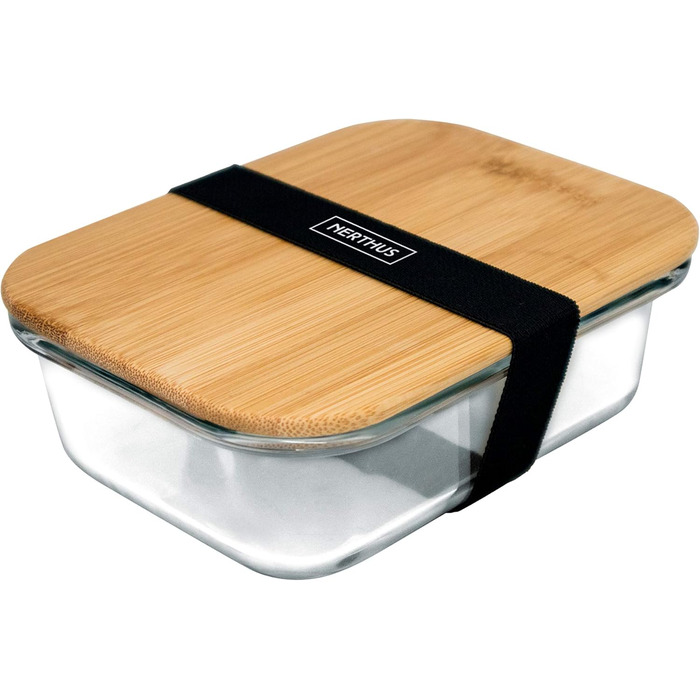 Скляна банка для зберігання продуктів Nerthus з бамбуковою кришкою, 1500 мл, боросилікатне скло, прозора