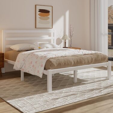 Ліжко 140200 см, металевий каркас ліжка з платформою, узголів&39ям та узніжжям, місце для зберігання речей під ліжком, рейкова основа не потрібна, легке складання, сучасне, біле 140 x 200 см