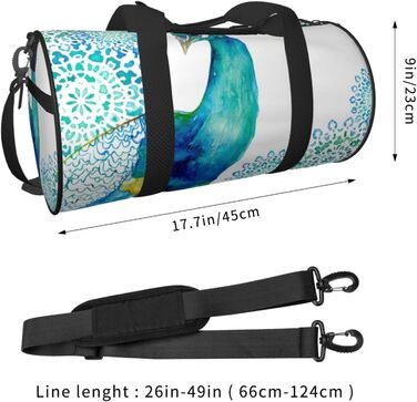 Спортивна сумка для подорожей, стильний принт з павичами та квітами, сумка на нічліг, чорний колір, універсальний розмір