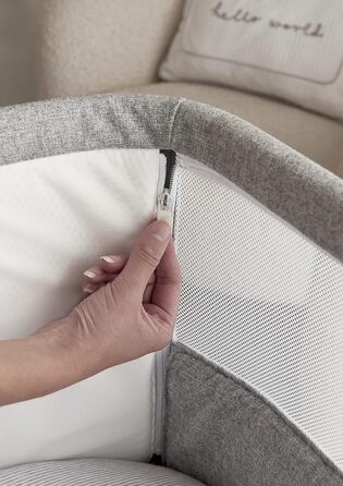 Ліжечко-тумбочка Mamas & Papas Lua, знімний кошик, відкидні боковини, матрац у комплекті, 0-6 місяців, колір сірий