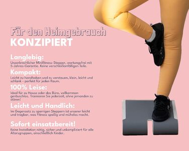 Міні-степер - Домашнє фітнес-обладнання - Легкий, тихий, без зношувальних деталей - Еластичні сходинки - Композитний матеріал (чорний)