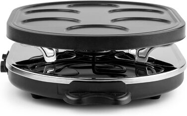 Раклетний гриль, настільний гриль, гриль для вечірок, потужність 1200 Вт, плавне регулювання температури, в т.ч. 8 сковорідок і дерев'яна лопатка, антипригарне покриття, чорний