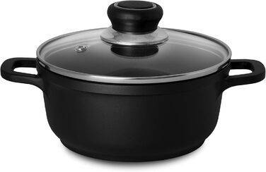 Лита алюмінієва каструля Krger Delta зі скляною кришкою - 16 см - каструля для приготування здорових та нежирних страв - підходить