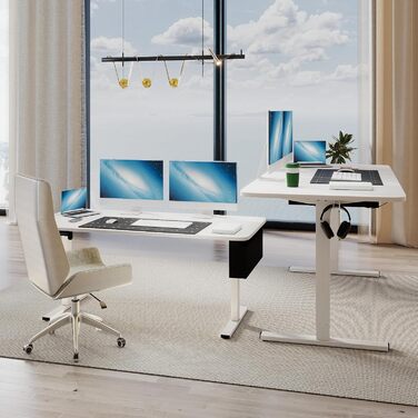 Електрично регульований по висоті стіл, 160 x 80 см, комп&39ютерний стіл з функцією пам&39яті, ергономічний стіл для роботи стоячи, з гачками та сумкою для зберігання, офісний стіл, білий 160 x 80 см