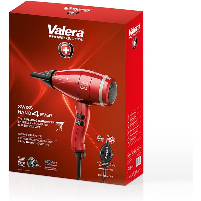 Професійний фен, компактний, легкий і тихий фен, цифровий двигун, регульована температура, іонна функція, 2200 Вт, швейцарське вир