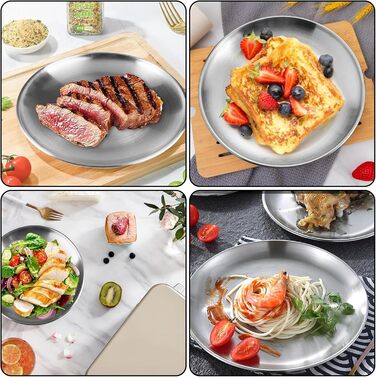 Тарілки з нержавіючої сталі, 6 шт., діаметр 20 см, для барбекю, круглі, для випічки, кемпінгу, пікніків, кухні та вечірок - набір з 6 шт.