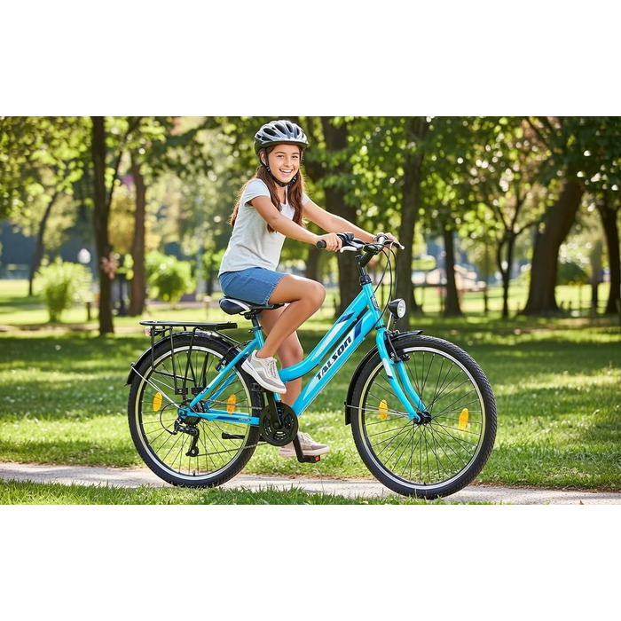 Велосипед 26 дюймів, 21-швидкісна коробка передач Shimano з ліхтарями, що відповідає німецьким правилам дорожнього руху (STVO), бірюзовий колір, подвійна рама