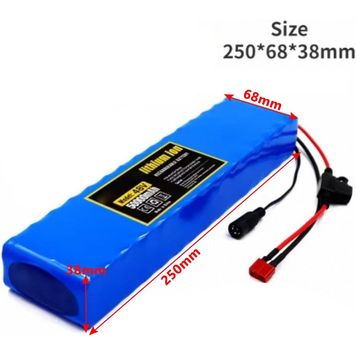 Велосипедний літій-іонний акумуляторний блок Водонепроникний ПВХ акумулятор Перезаряджається літій-іонний акумулятор для електровелосипеда, скутера BMS XT60/T штекер 54.6V 2A зарядний пристрій XT60 шт. екер 48V 50Ah, 48V 50Ah