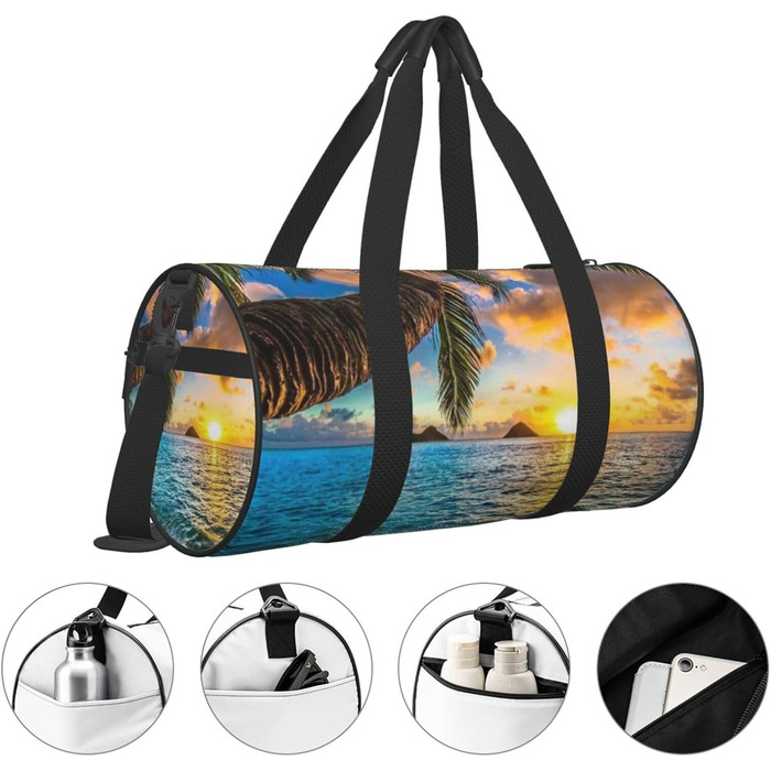 Спортивна сумка для подорожей, пляжна сумка з принтом Захід сонця, сумка на нічліг, чорна, універсальний розмір