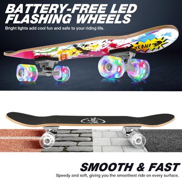 Скейтборд BELEEV для початківців, 31 x 8 дюймів повний скейтборд для дітей підлітків дорослих, 7-шаровий канадський клен подвійний