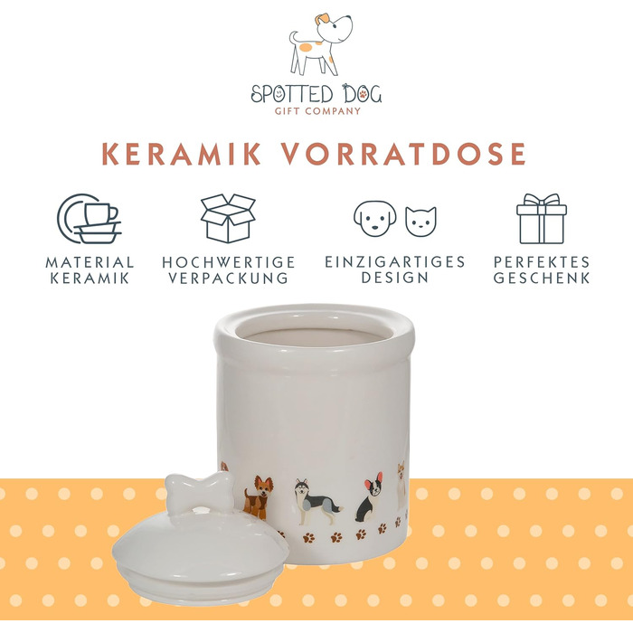 Керамічна банка для зберігання Spotted Dog Gift Company, керамічна банка з кришкою, контейнер для зберігання, банка з мотивом собаки, декор для кухні з собакою, кухонний аксесуар та подарунок для власників собак