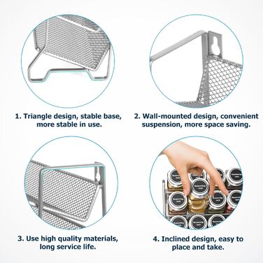 Стійка для спецій, металева кухонна полиця, вміщує багато банок для спецій, органайзер для спецій для кухонної шафи, 24 пластикові банки для спецій, 80 етикеток, лійка та крейдяний маркер (сріблясто-сірий), 4T