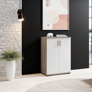 Комод Stella Trading Bobby з обробкою дуба Сонома, темний - Сучасний буфет з великою кількістю місця для зберігання речей у вашій вітальні - 60 x 82 x 35 см (Ш/В/Г) Дуб Сонома темний 35Г x 60Ш x 82В см (2 шухляди)