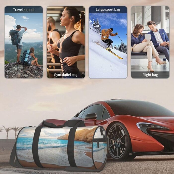 Спортивна сумка для подорожей, пляжна сумка з тропічним дизайном, швидке друкування малюнка, чорна, універсальний розмір