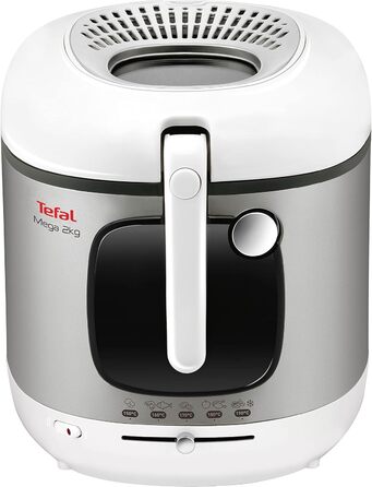 Електрична фритюрниця Tefal FR4800 Mega 2 кг Ємність масла 3,3 л Фільтр проти запаху Запчастини, безпечні для миття в посудомийній машині Оглядове вікно регульований термостат Білий/Нержавіюча сталь