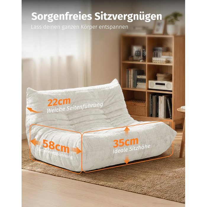 Диван з пінопласту без кісток зручний підлоговий диван з ергономічним дизайном, не потребує складання, диван-мішок для вітальні, спальні, квартири, ігрової кімнати та офісу, бежевий двомісний