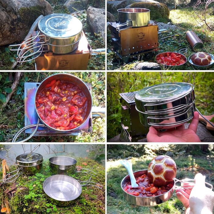 Набір посуду Bestargot Camping Pot 304 з нержавіючої сталі, набір кемпінгових каструль із 4 предметів (900 мл 600 мл), набір посуд