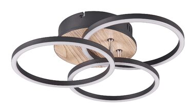 Стеля LED-світильник Reality Circle R62823135, матовий чорний метал та імітація дерева, 27 Вт, з пультом, димером, зміною кольорів та нічним світлом
