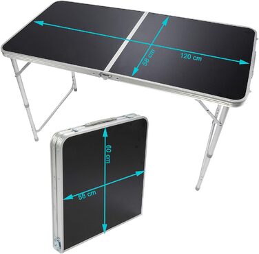 Складаний багатофункціональний стіл, багатоцільовий стіл, кемпінговий стіл, розкладний стіл, ринковий стіл, стіл з регульованою висотою для обклеювання шпалерами, бічний столик для кемпінгу в саду для фестивалів та ринків (чорний 120 x 60 см)