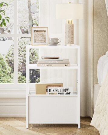 Журнальний столик з місцем для зберігання речей, 3-ярусний вузький журнальний столик з сумкою, вузька тумбочка, маленький журнальний столик для невеликих приміщень, спальня, вітальня, офіс (білий)