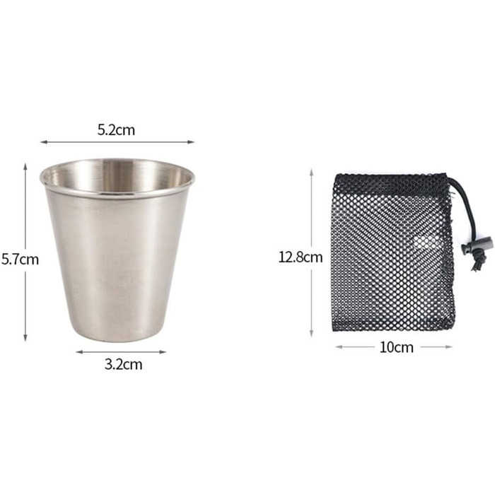 Набір з 4 маленьких портативних винних келихів Amosfun з нержавіючої сталі, 50 мл, для кемпінгу та використання на свіжому повітрі з сумкою для зберігання, що складаються, без запаху, колір A