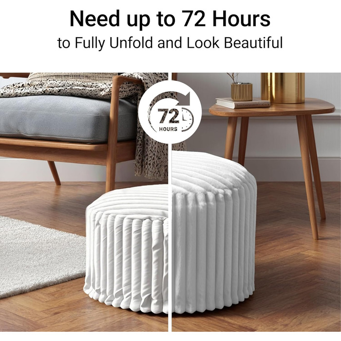 Круглий пуф-табурет, кругла пуф-мішок для ніг, диванний табурет, пуф для ніг з високоякісним штучним хутром, пуф, подушка-пуф для квасолі, сидіння для дивана та вітальні, 38x50x50 см, білий