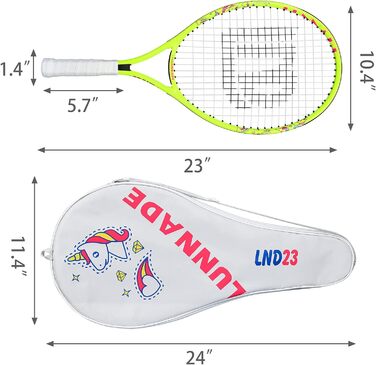 Дитяча тенісна ракетка 23" з чохлом, для дітей 3–12 років, жовта