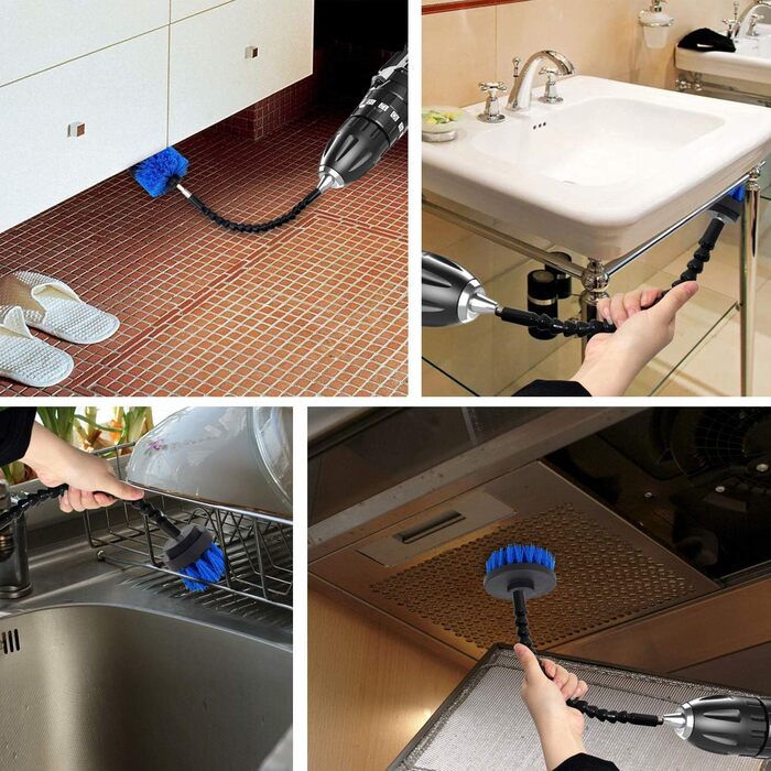 Щітка для свердління та набір мочалок із 24 предметів, подовжена довга насадка, універсальне очищення затирки, плитки, раковин, ванн, ванних кімнат, кухонь, чищення килимів, чищення затирки