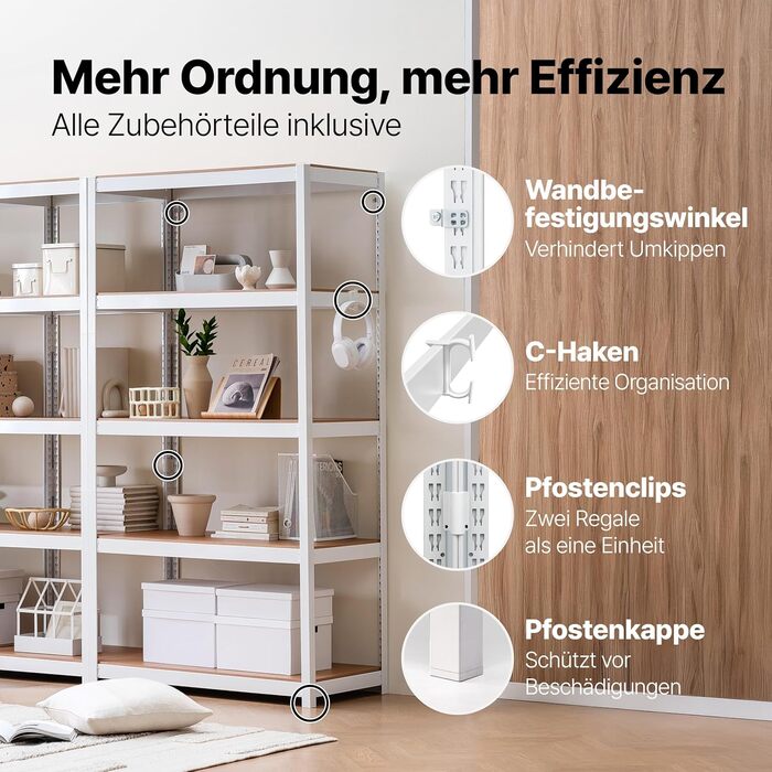 Стелаж, стелаж для підвалу, стелаж для зберігання речей, побутовий стелаж, кухонний стелаж, гаражний стелаж, 40 x 90 x 180 см, стелаж з полицями з ламінованого МДФ, регульовані полиці, білий (полиця-Ш) 90*40*180 см