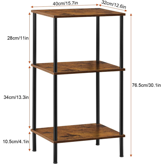 Високий дерев&39яний журнальний столик з 3 полицями для вітальні, великий простір для зберігання речей, журнальний столик в індустріальному стилі з дерева та металу, вузька тумбочка для ліжка, що економить місце, для кімнат, спальні, офісу, коричневий