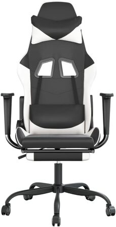 Геймерське крісло з підставкою для ніг, чорно-біле, штучна шкіра, ергономічне, регульоване, висока спинка, комп&39ютерне крісло для геймерів