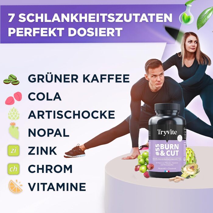 Капсули для прискорення метаболізму TRYVITE BURN&CUT, 90 шт., швидке схуднення, спалювач жиру