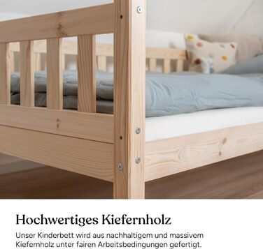 Дитяче ліжко Ehrenkind Lille Дитяче ліжко 90x200 см зі знімними дерев&39яними захисними поручнями, сертифіковане FSC Дитяче ліжко 90x200 світло-сірий колір 90 x 200 см (основа) світло-сірий колір