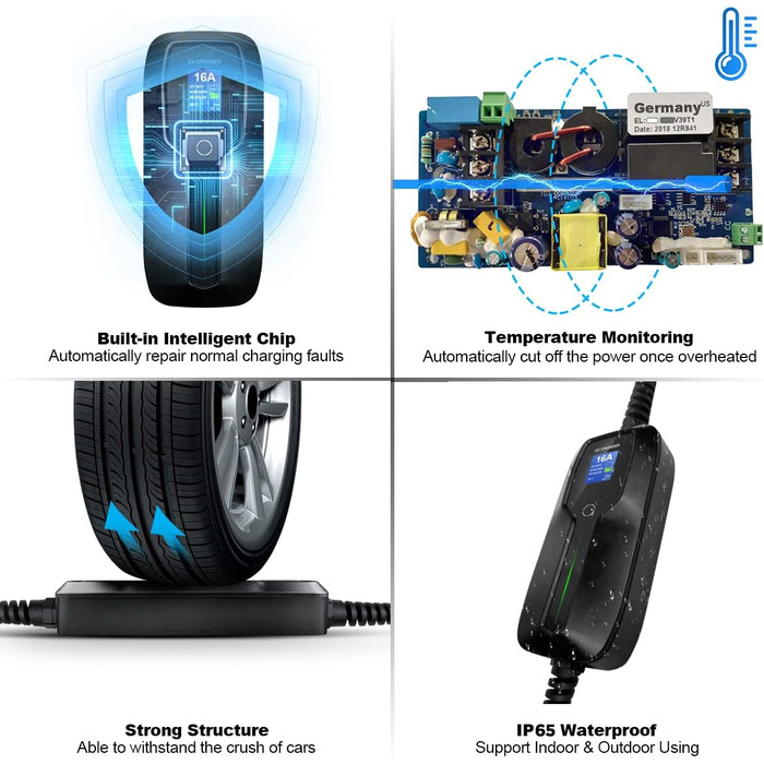 Тип 2 зарядний пристрій для електромобілів, портативний режим 2 16А зарядний кабель для електромобілів з вилкою Schuko для стандар