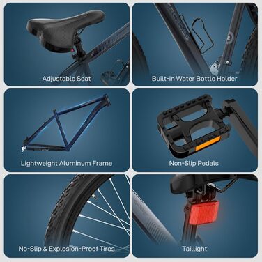 Гірський велосипед EVERCROSS EM3 для дорослих (чоловіків та жінок), 26-дюймовий велосипед, 21-швидкісна система передач, алюмінієва рама з амортизаційною вилкою, всюдихідний велосипед з дисковими гальмами, вантажопідйомність 150 кг EM3-чорний