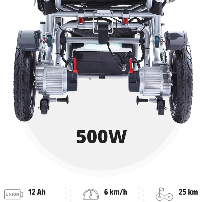 Складна електрична інвалідна коляска потужністю 500 Вт, легкий, портативний подвійний двигун для людей похилого віку важить лише 24 кг Пульт дистанційного керування підтримує до 130 кг Підголівник в комплекті, 8000R