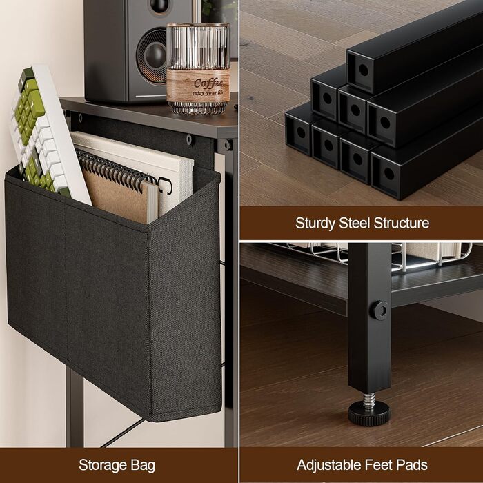 Г-подібний комп&39ютерний стіл Grandder з двосторонніми полицями, кутовий стіл для домашнього офісу, кабінету, стіл з тумбою, кабінет, 101,6 см, чорний (40 дюймів) (книжкова полиця)