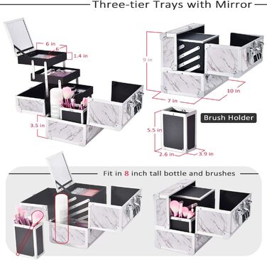Коробка для макіяжу Joligrace, косметичний футляр, органайзер для ювелірних виробів, коробки для зберігання косметики з дзеркалом і тримачем для щітки, замки для ключів, мармуровий білий, L