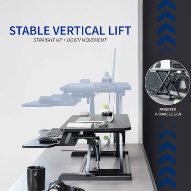 Конвертер для столу VIVO 32 дюйми стоячи з регульованою висотою стільниці, робоча станція сидячи-стоячи для двох моніторів та ноутбука, з широким лотком для клавіатури, чорний, DESK-V000K 81 см чорний