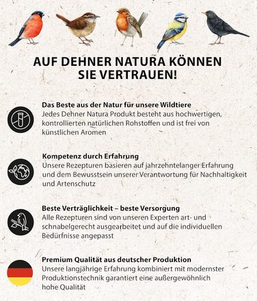 Корм Dehner Natura Premium Wild Bird Food, снек для диких птахів, таблетки для годування комахами, цілорічний корм з високим вмістом білка / енергетичний, високоякісний корм для диких птахів, 12 x 300 г (3,6 кг)
